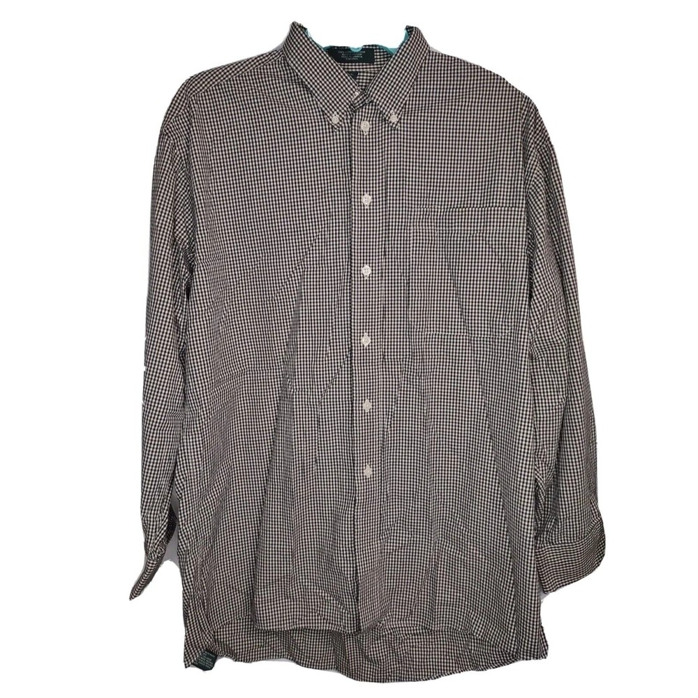 Vintage Hunt Club Black White Plaid Button Down Shirt Mens Size 16 32/33